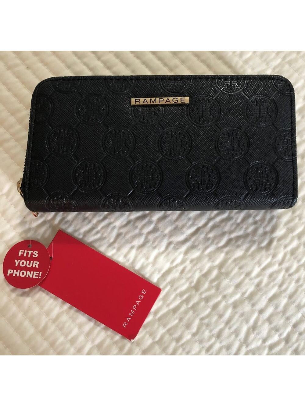 Rampage Wallet Embossed Double Zip-Around Black NEW